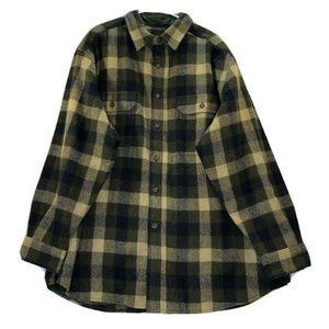 Woolrich Plaid Heavy Flannel Shirt Shacket Jacket Mens 2XL Olive 80% Wool EUC